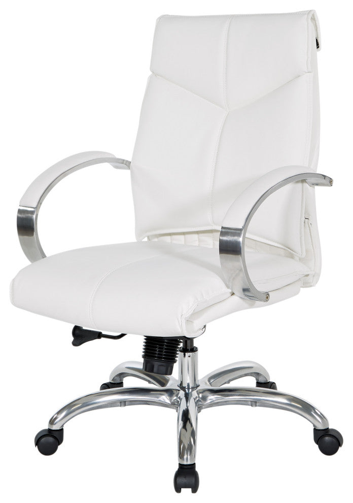 Deluxe Dillon Snow Executive Chair With Aluminum Base and Padded Arms, Mid Back