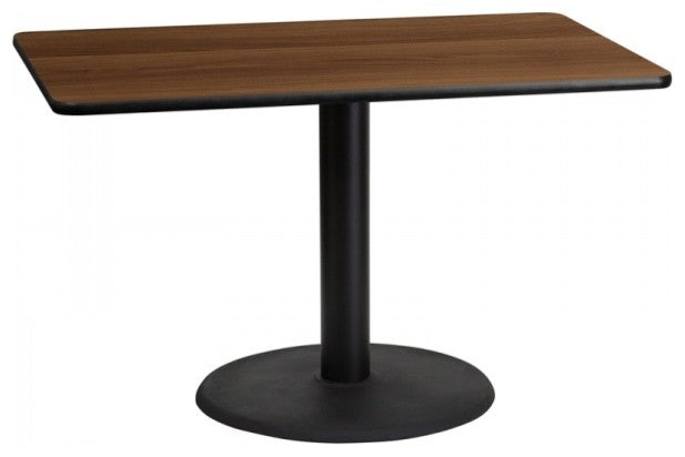 30"x48" Walnut Laminate Table Top With 24" Round Table Height Base