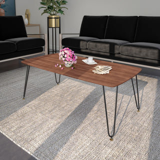 Elmwood 47" Coffee Table Rectangular MDF Tabletop, Black Iron, Walnut