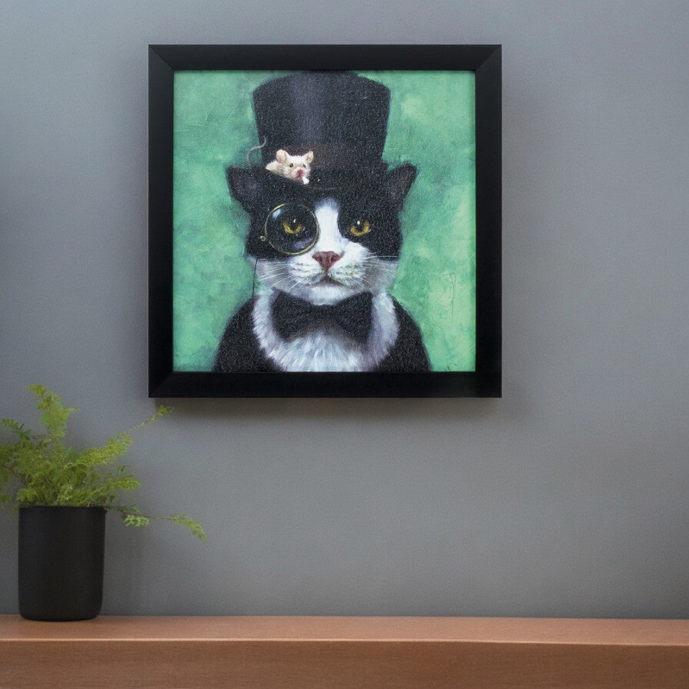 11"x11" Black Frame Tuxedo Cat