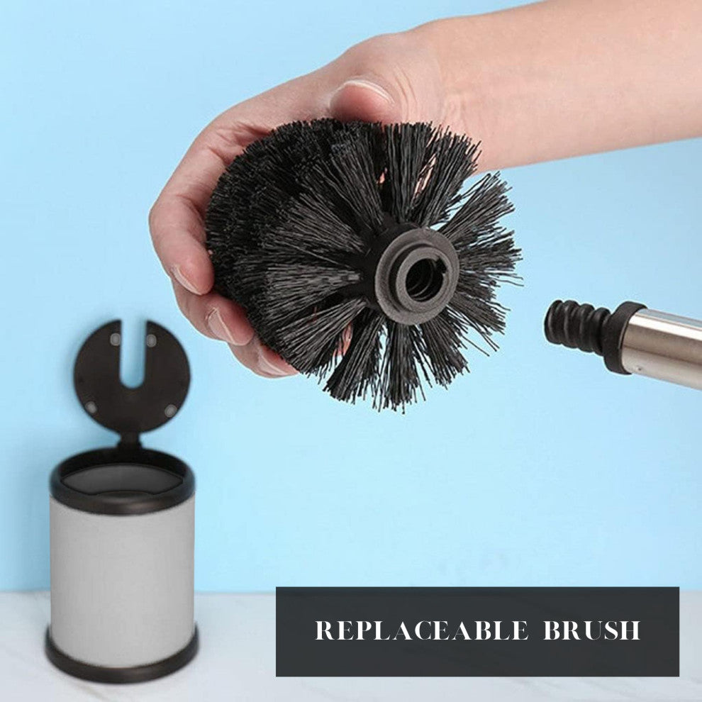 Toilet Brush Set with Stainless Steel Handle, Folding Lid and Removable Insert, Chrome