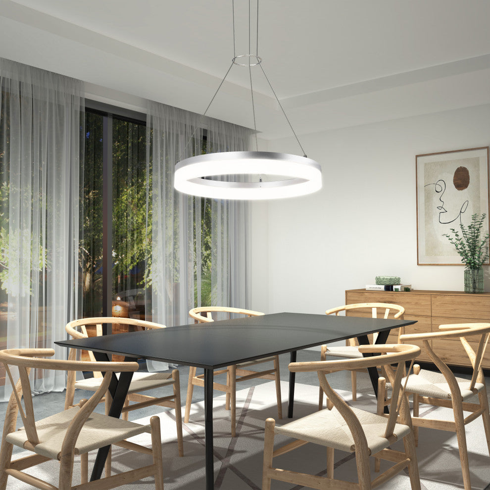Artika Optical Ring LED Pendant Ceiling Light, Silver - Multiple CCT