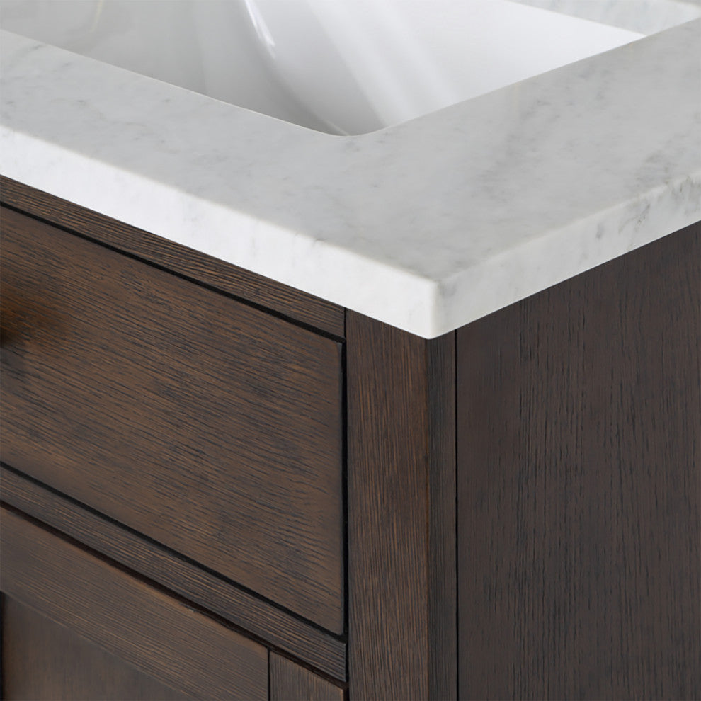 Chestnut 30" Bath Vanity, Brown Oak, Mirror, Satin Gold Hardware