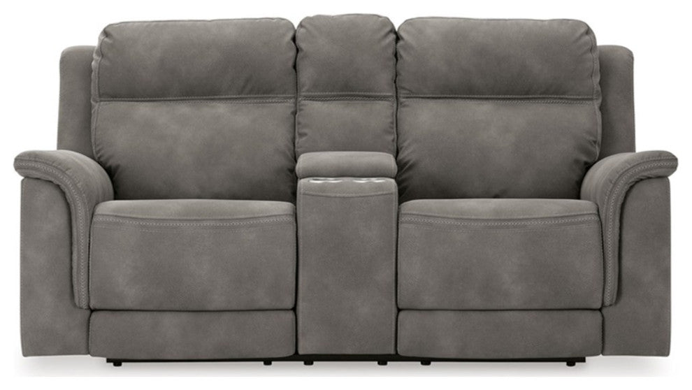 Bowery Hill Contemporary Faux Leather Reclining Loveseat in Gray