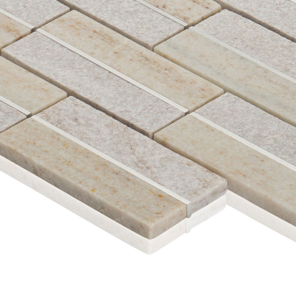 Modket Gray Quartzite Silver Metal Inlay Mosaic Tile Kitchen Backsplas