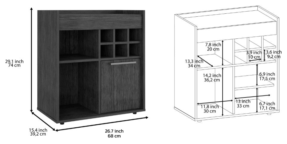 Bar Cabinet Dext, Living Room, Light Gray