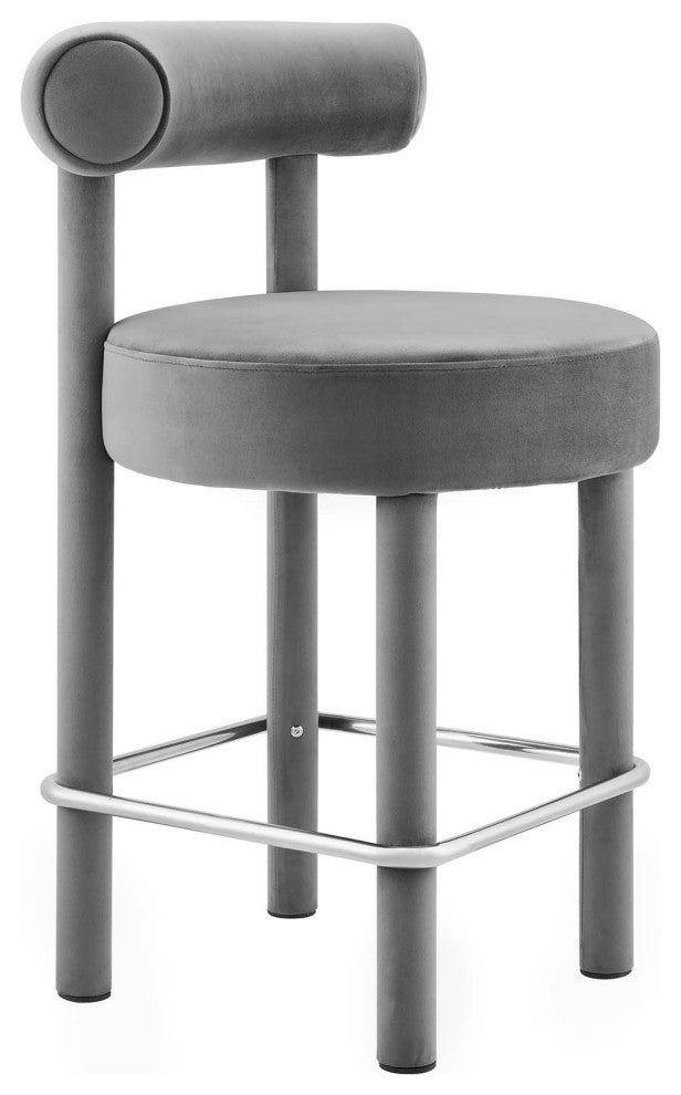 Toulouse Performance Velvet Counter Stool - Gray Silver