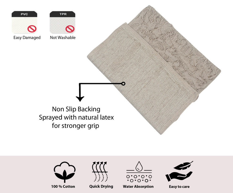 Bell Flower Collection Tufted Bath Rugs, 2 Piece Set, Linen