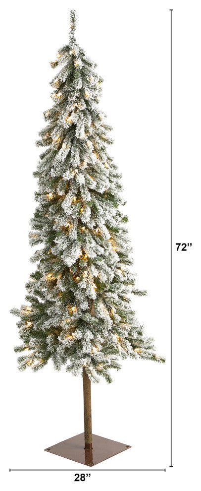 6' Flocked Alpine Christmas Faux Tree With 200 Lights and 580 Bendable Branches