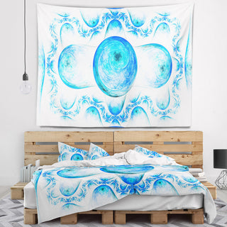 Blue Exotic Fractal Pattern Abstract Wall Tapestry, 80"x68"