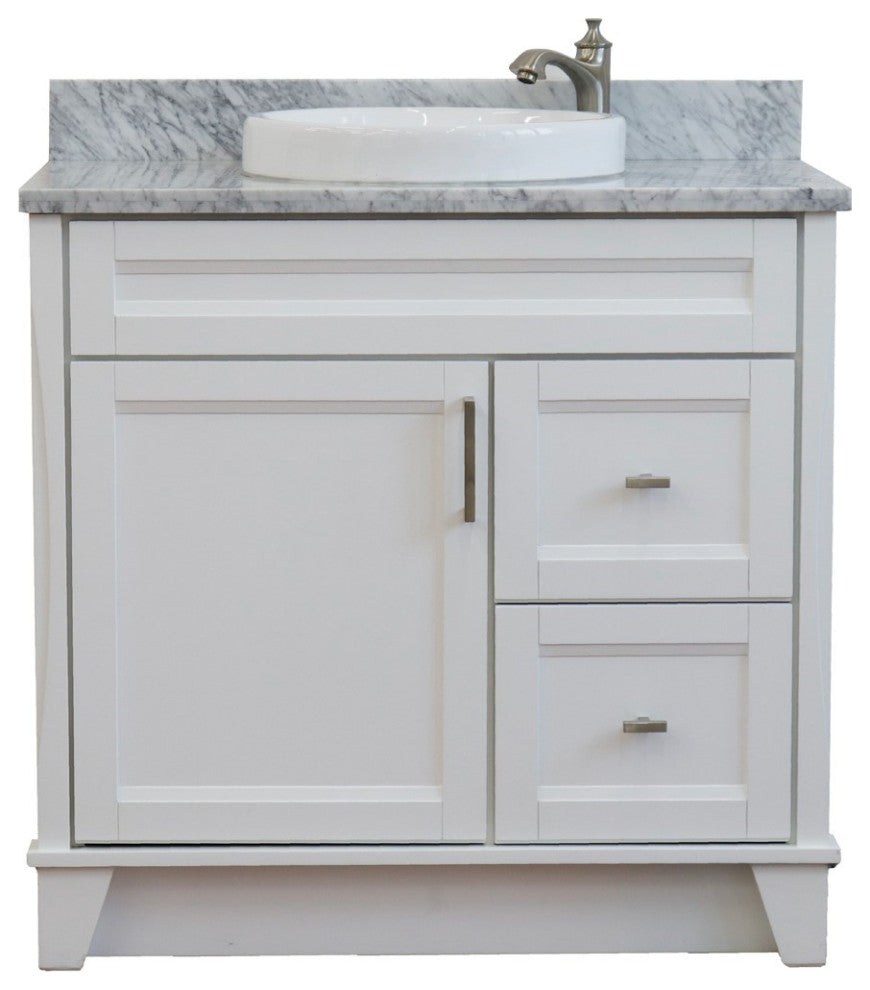 37" Single Sink Vanity, White Finish With White Carrara Marble