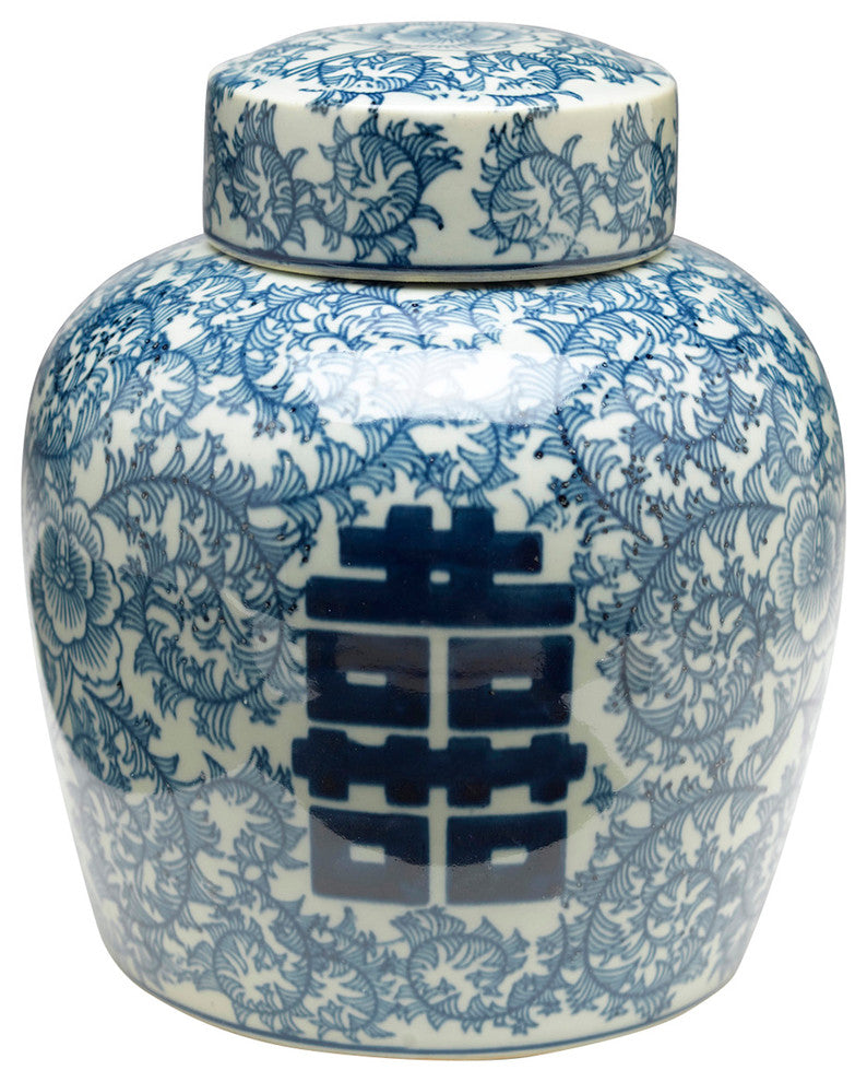 12" Blue & White Ginger Jar
