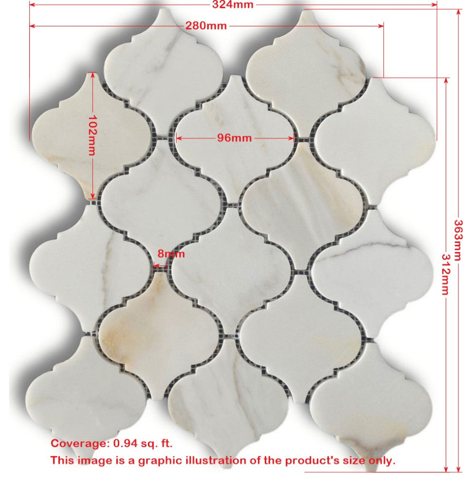 Calacatta Gold Calcutta Marble Arabesque Lantern Baroque Tile Polished, 1 sheet