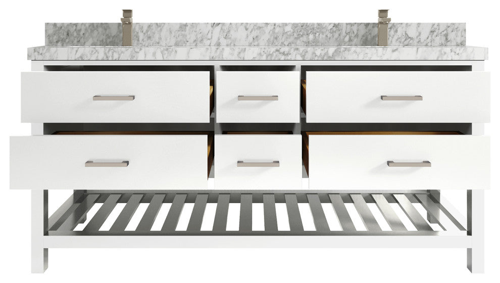 Parker 72 Double Sink Bath Vanity in White 2" Carrara Marble