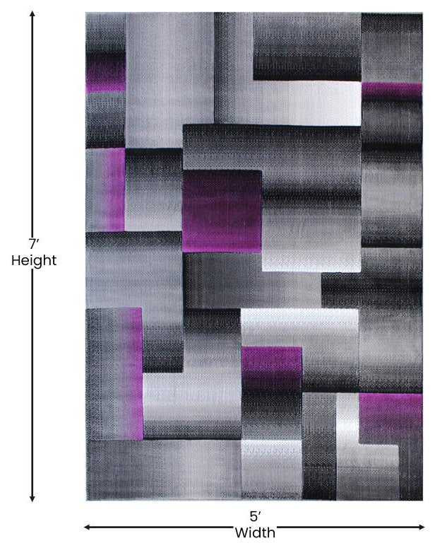 Elio Collection Color Blocked Area Rug, Purple, 5' X 7'