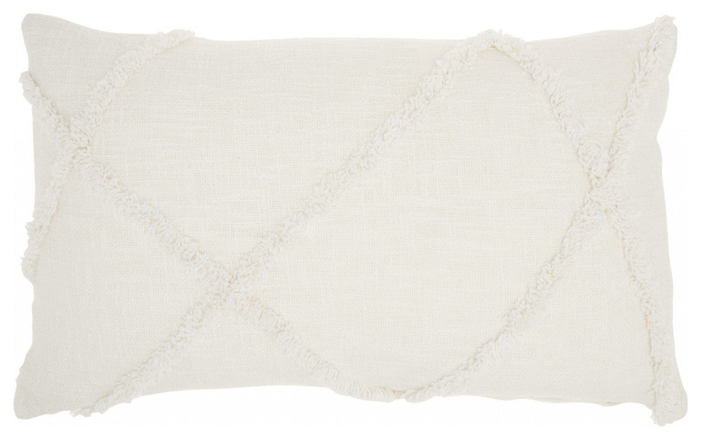 White Abstract  Shaggy Detail Lumbar Pillow