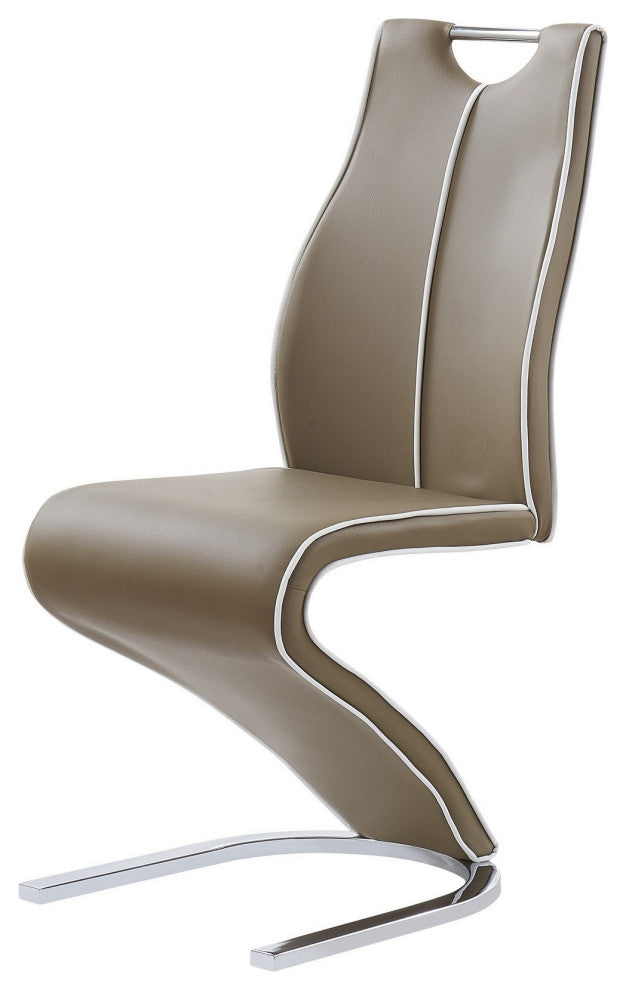 Set of 2 Brown and Silver Upholstered Faux Leather Dining Parsons Chairs