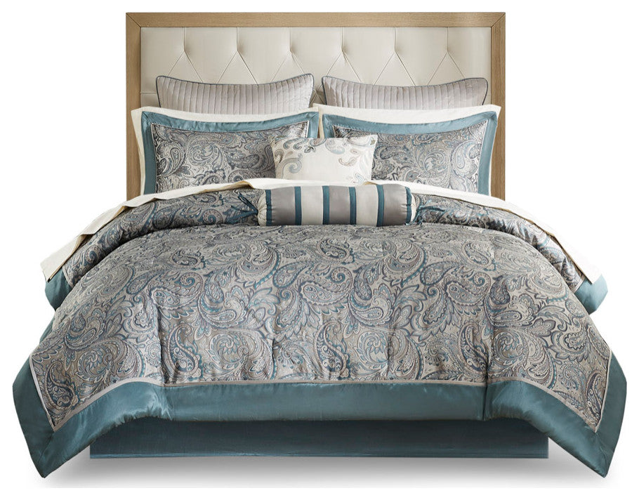 Madison Park Aubrey 12 Piece Comforter Set With Cotton Bed Sheets, Teal