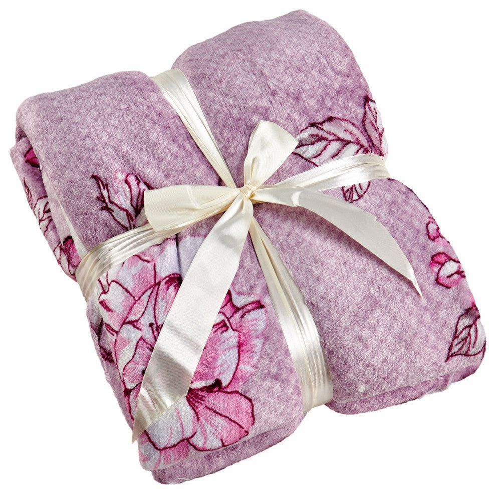 Floral Printed Flannel Throw, Dahlia