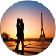 Eiffel With Kissing Couple, Landscape Photo Disc Metal Wall Art, 36"