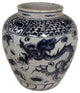 Vintage Style Reverse Blue and White Porcelain Dragon Motif Flower Vase 8"