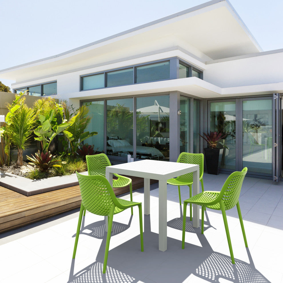Air Mix Square Dining Set With White Table and 4 Tropical Green Chairs