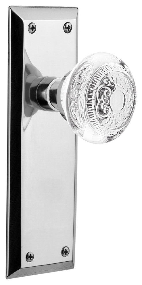 New York Plate Double Dummy Crystal Egg and Dart Knob, Bright Chrome, NYKCED