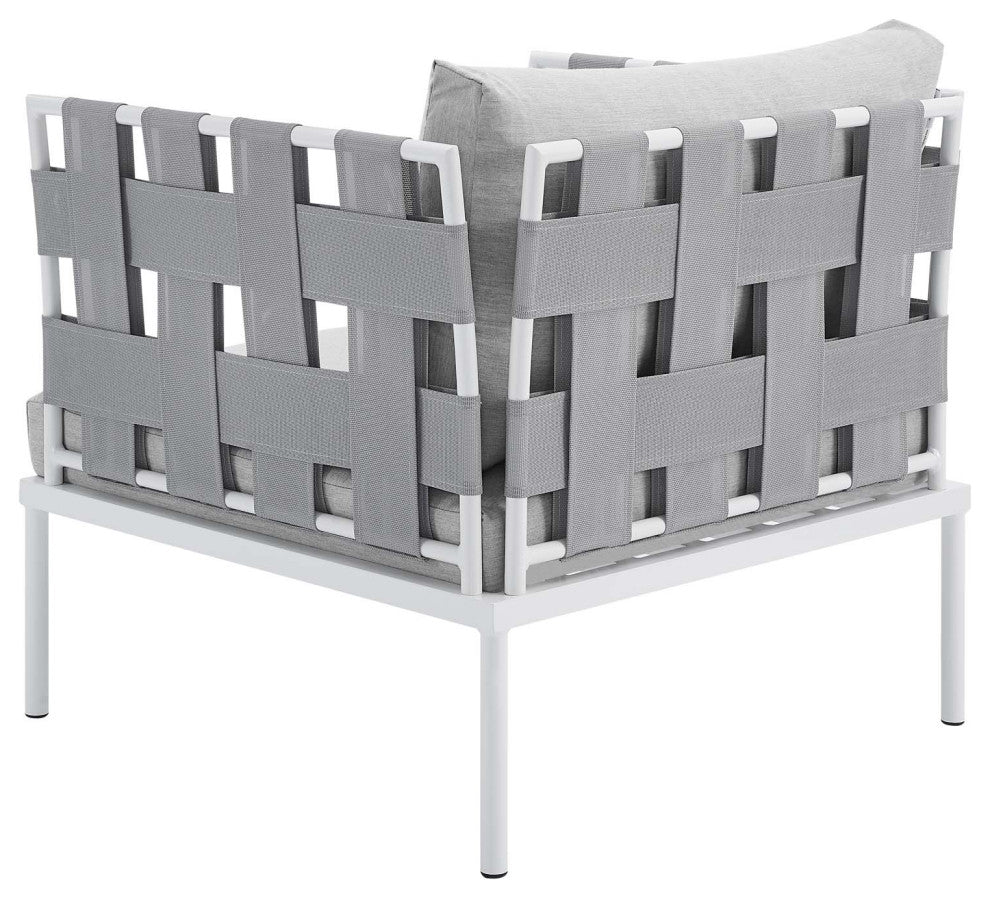 Lounge Sectional Sofa Chair Table Set, Sunbrella, Aluminum, Gray, Outdoor