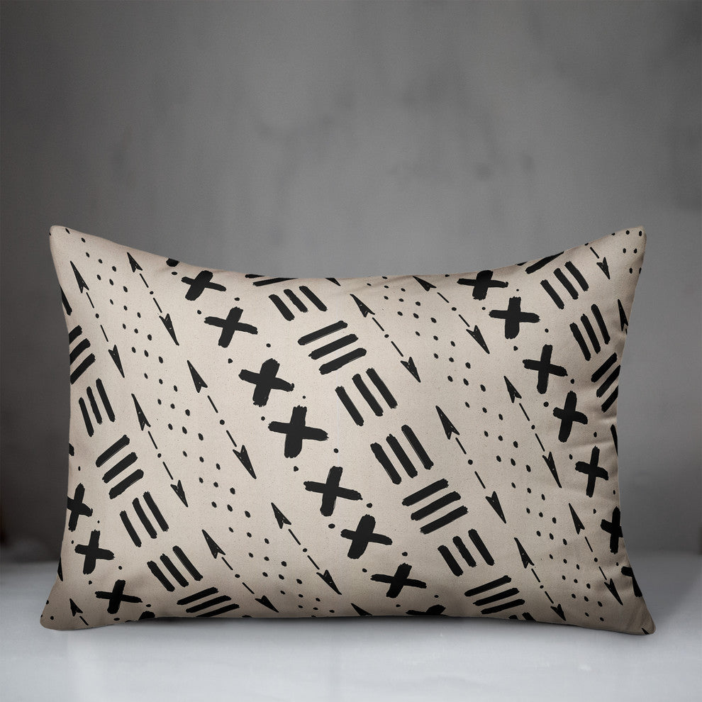 Beige Tribal Pattern 14x20 Outdoor Throw Pillow