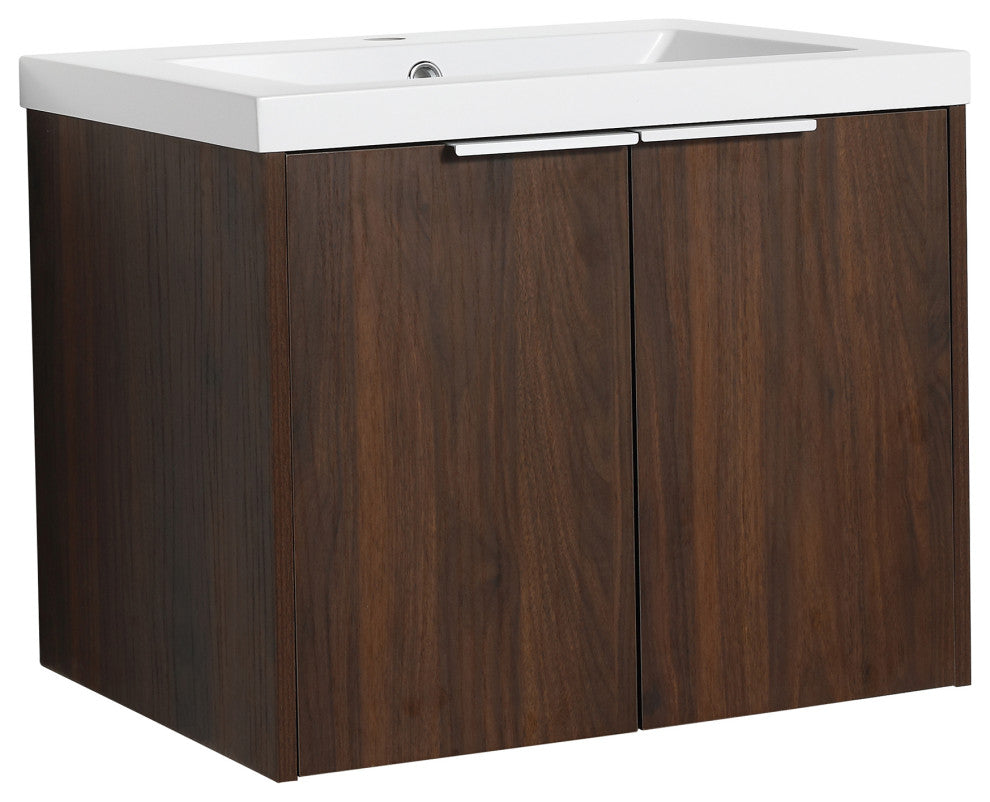 Wood Wall-Mounted Bathroom Vanity Set with Integrated Culture Marble Sink, 24 In