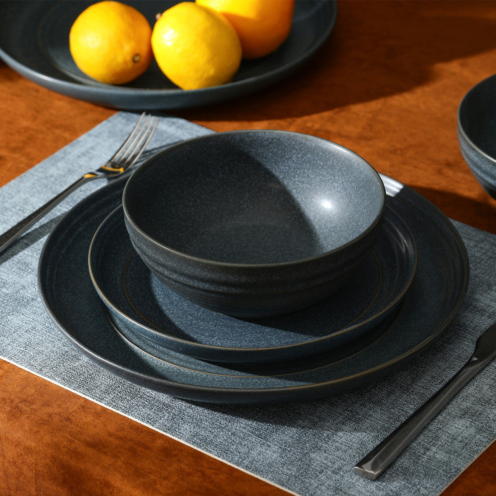 Stone Lain Elio Stoneware 24-Piece Dinnerware Set, Blue