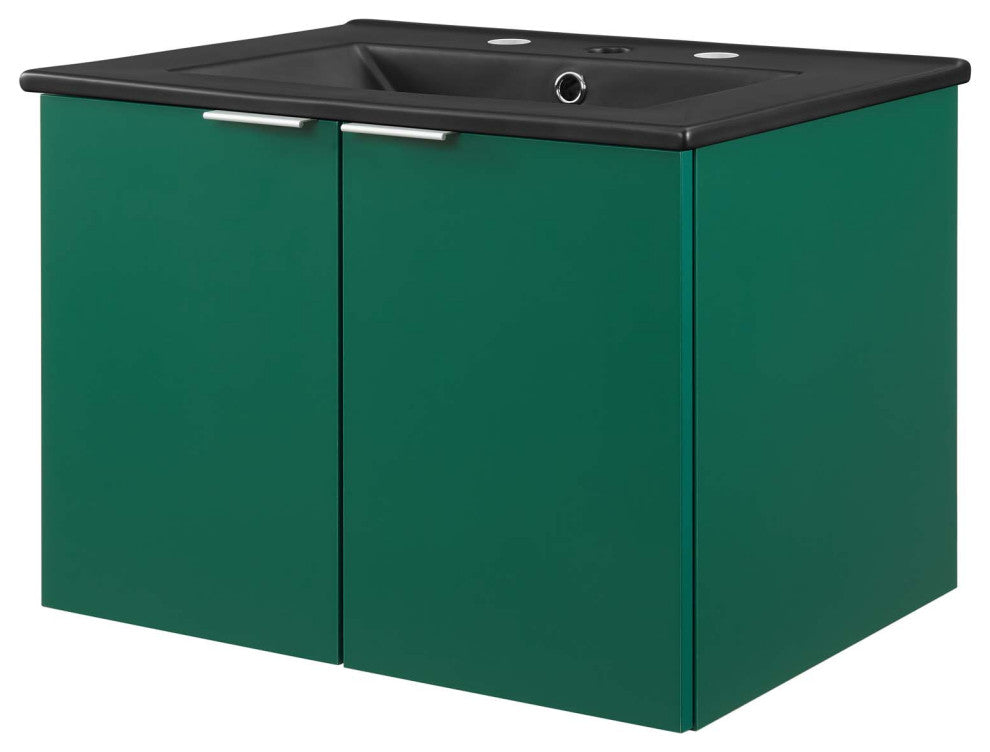 Sink Vanity Cabinet, Wall Mounted, Melamine, Green Black, Modern, Bathroom