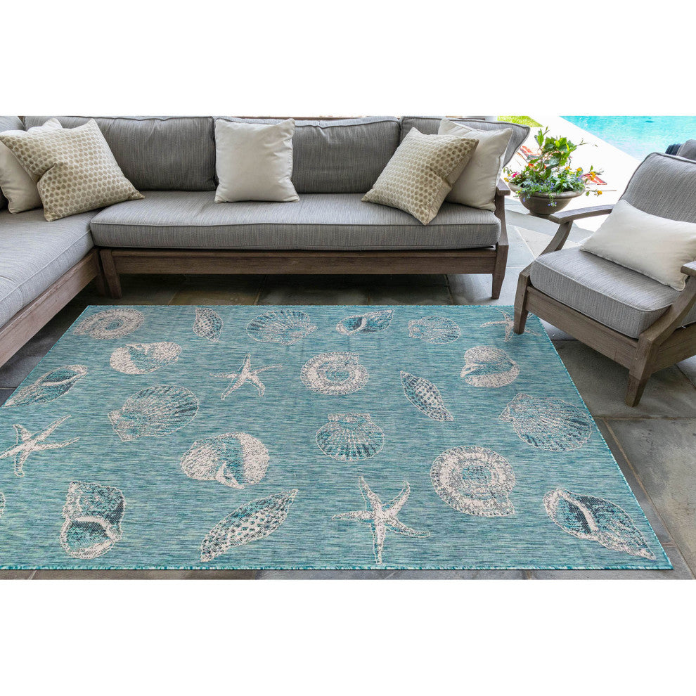 Carmel Shells Indoor/Outdoor Rug, Aqua, 3'3"x4'11"