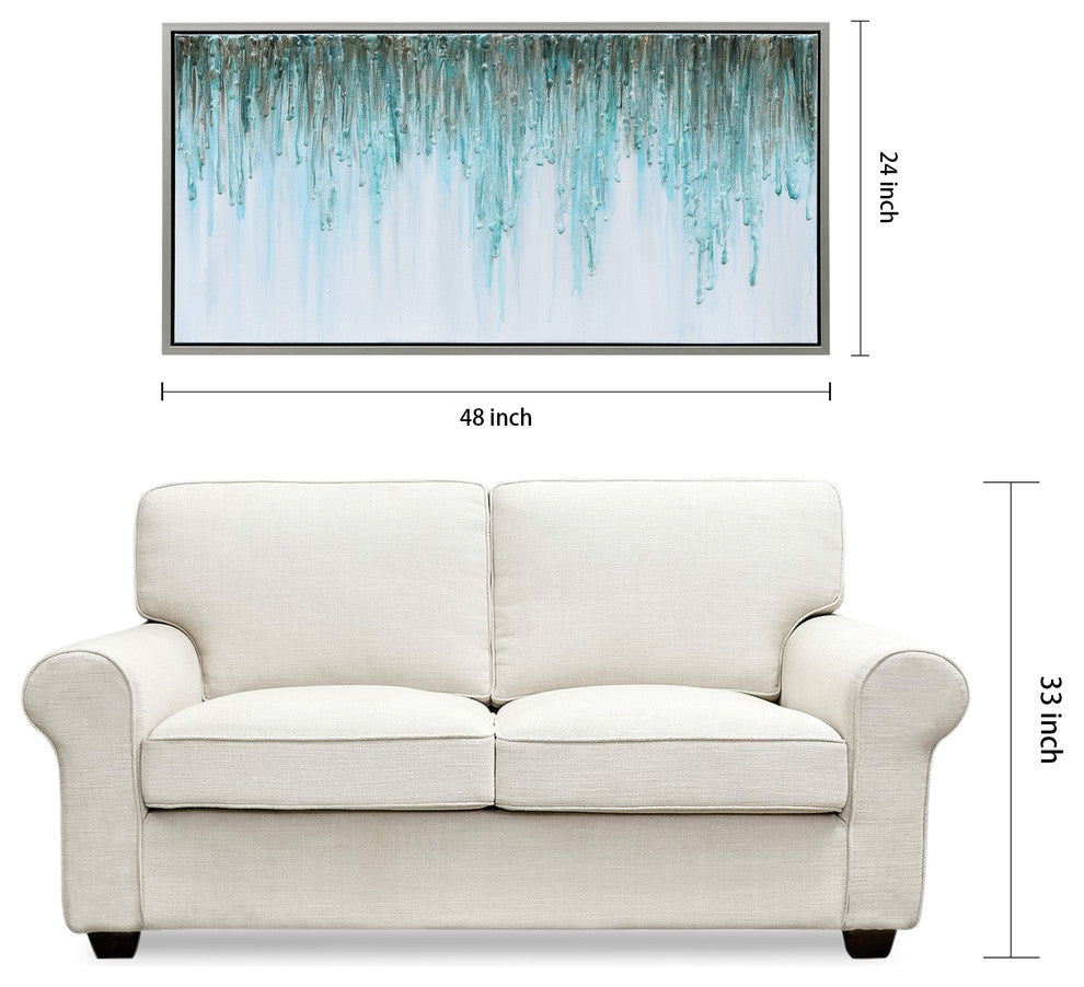 Green Frequency Abstract Textured Glitter Hand Painted Wall Art