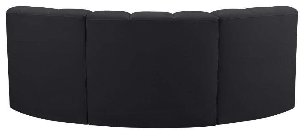 Arc Vegan Leather Upholstered 3-Pc. Inward Curved Modular Sectional, Black