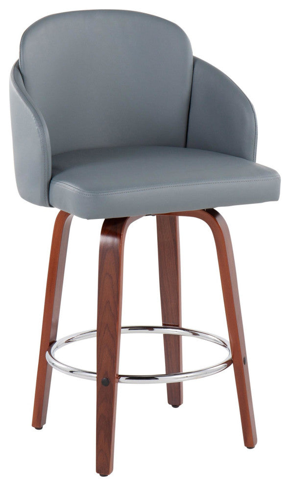Dahlia Counter Stool, Set of 2, Walnut Wood/Gray PU/Chrome