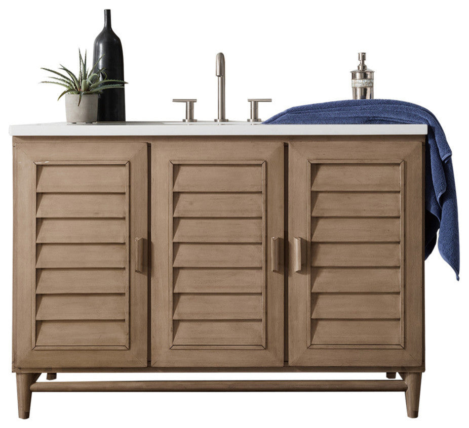 Portland 48" Vanity, White Washed Walnut, Without Top