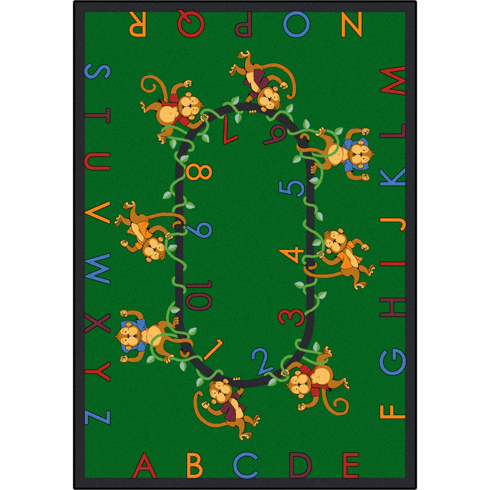 Kid Essentials Rug, Monkey Business, Green, 7'8"x10'9"
