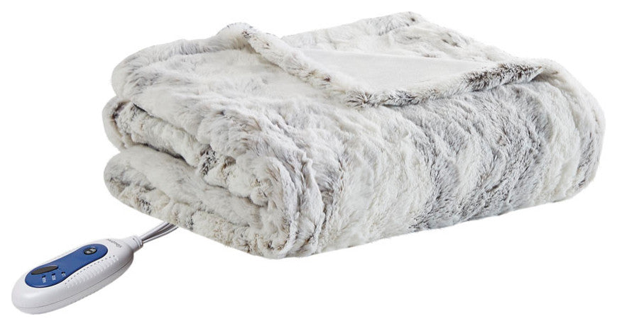 Beautyrest Zuri Oversized Faux Fur Heated Throw, Natural Marble