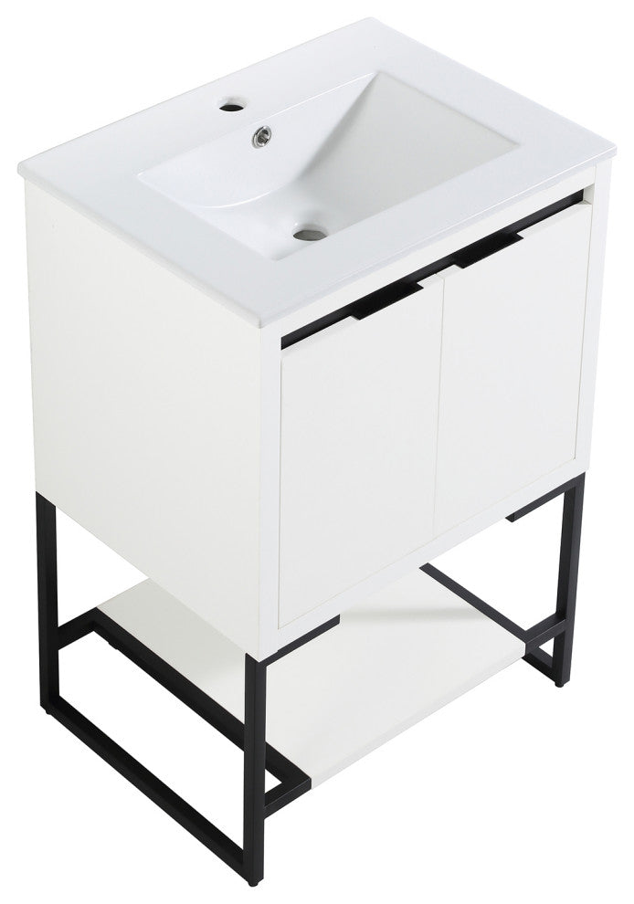 24" Plywood Freestanding Bath Vanity Set, Integrated Resin Basin