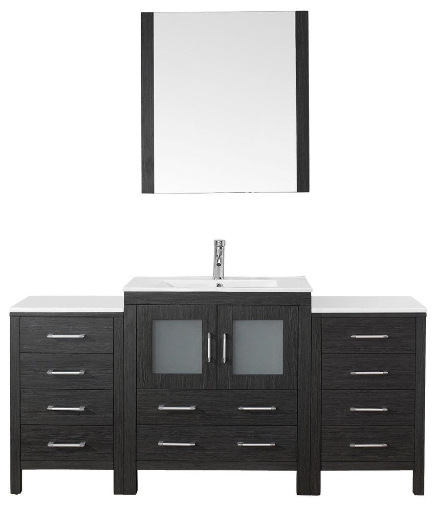 Dior 66" Single Bathroom Vanity, Zebra Gray With Slim White Ceramic