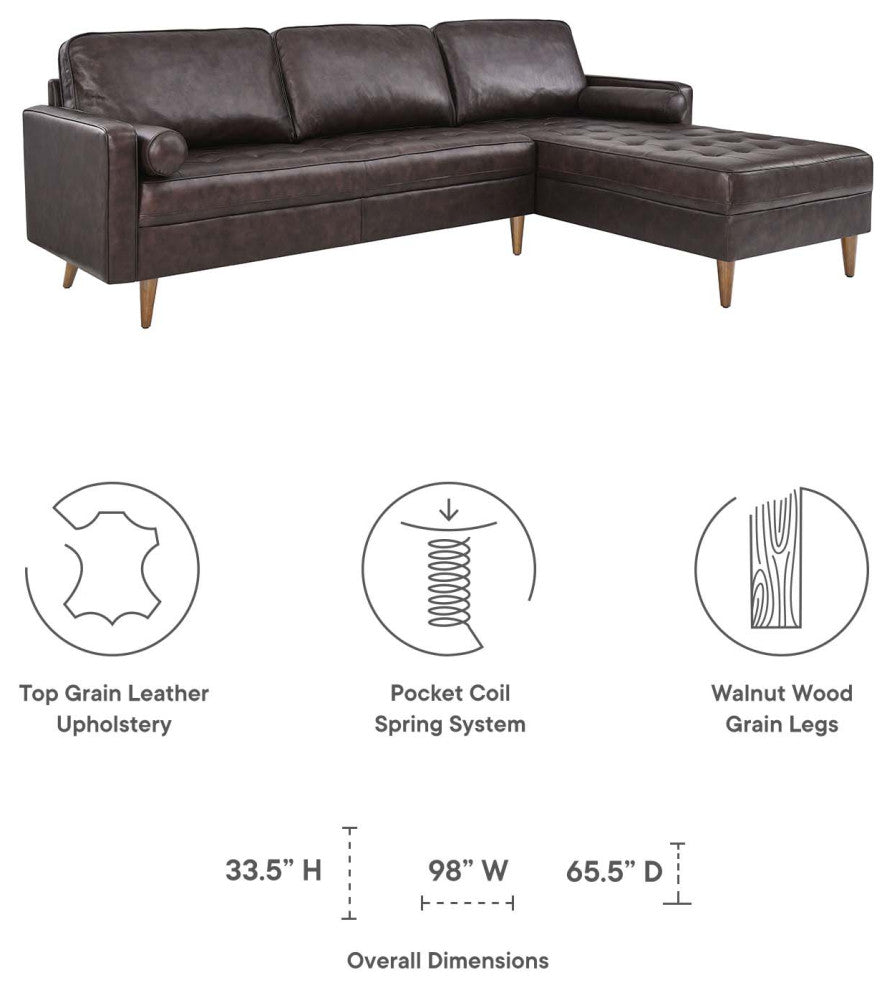Valour 98" Leather Sectional Sofa, Brown