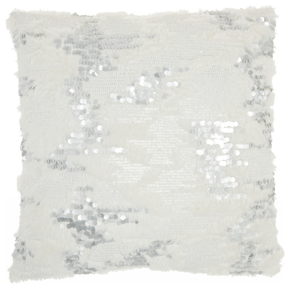 Sequined White  Accent Throw Pillow