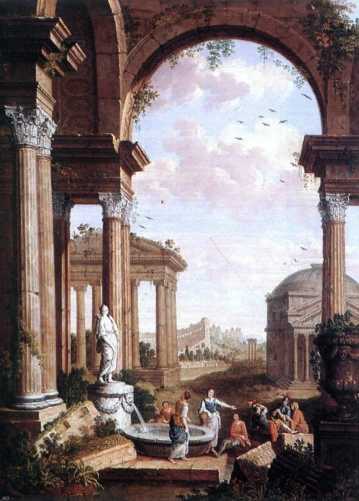 Paul De Cock Landscape with Roman Ruins, 18"x27" Gallery Wrapped Canvas Print