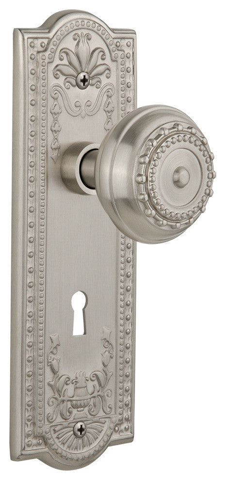 Complete Privacy Set With Keyhole, Meadows Plate With Meadows Knob, Satin Nickel