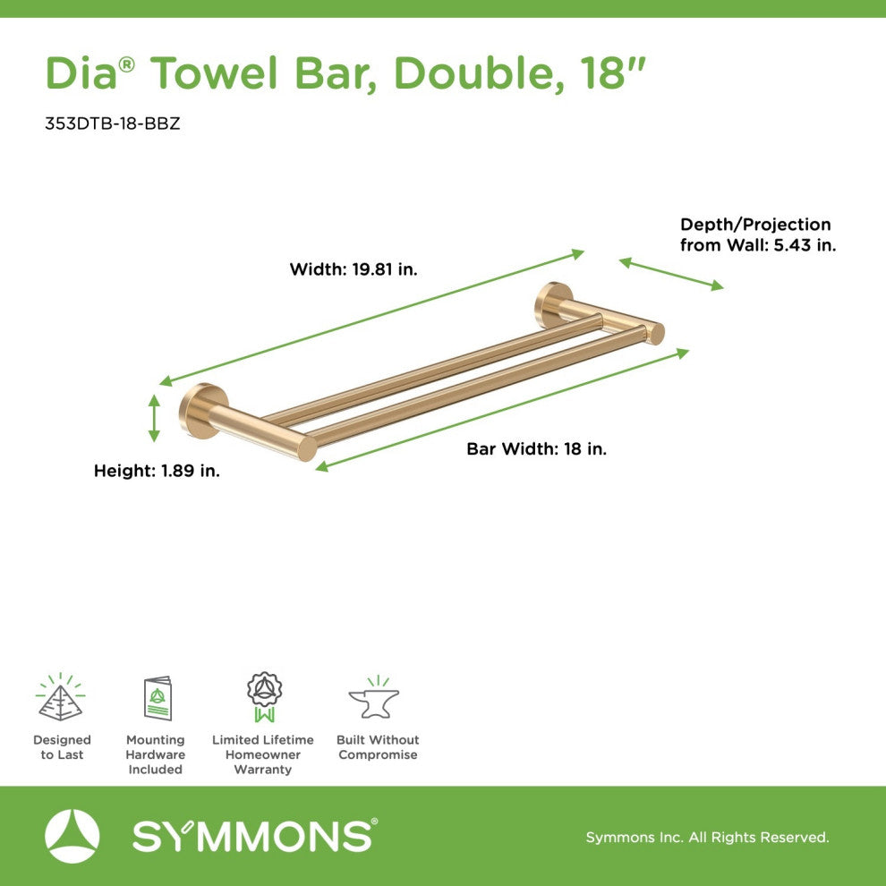 Dia Double Towel Bar, Brushed Bronze