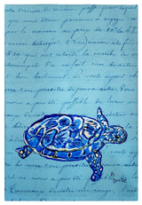 Blue Script Sea Turtle Guest Towel - Two Sets of Two (4 Total)
