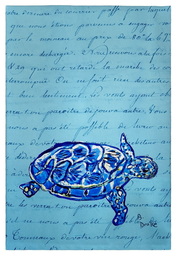 Blue Script Sea Turtle Guest Towel - Two Sets of Two (4 Total)
