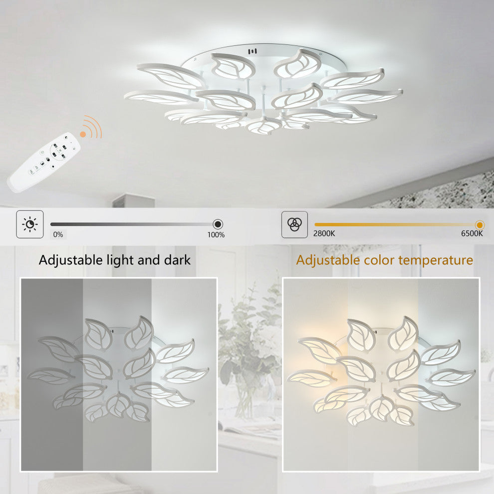 Modern White Multi-Light Leaf Shape Semi Flush Mount LED Ceiling Light