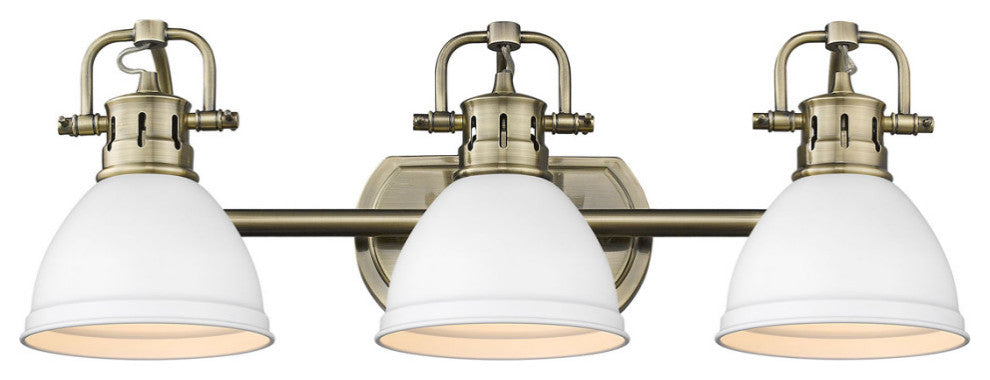 Duncan 3-Light Bath Vanity, Aged Brass With Matte White Shades
